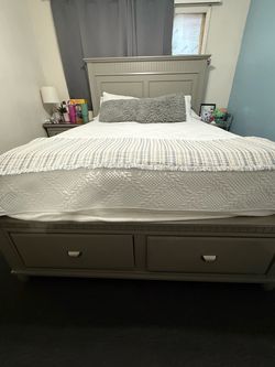 Gray Wood Queen Bed Frame with Nightstand