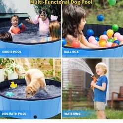 Foldable Dog Pool, 48in Kiddie Pool with Hard Plastic, Non-Slip Dog Bath Tub for Outdoor Backyard, Collapsible Dog Swimming Pool for Kids Dogs Pe