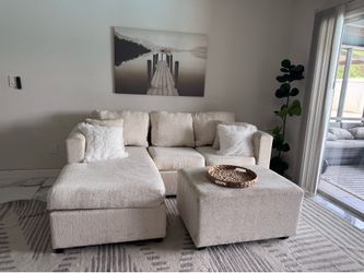 Cream sectional sofa couch sala ottoman