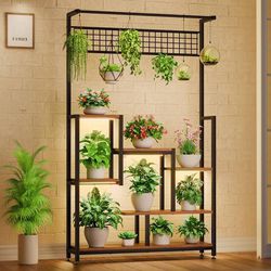 Tall Plant Stand Indoor with Grow Lights, 6 Tiered Metal Plant Stand for Indoor Plants Multiple, Large Plant Shelf Display Rack, Square Flower Plant H