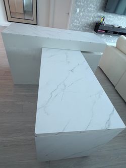 White Marble-Look Rolling Kitchen Island