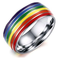 Rainbow Titanium Steel Ring Stainless Steel Silvery Inside Rainbow Color