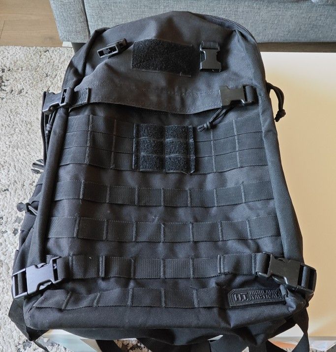 Highland Tactical Ballistic Molle Webbing Hydration Compatible Black Backpack
