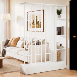 White Room Divider with Shelves