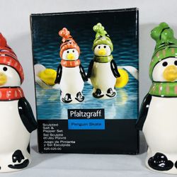 Christmas Pfaltzgraff Penguin Skate - Salt and Pepper Shaker Set - Beautiful craftsmanship! NEW