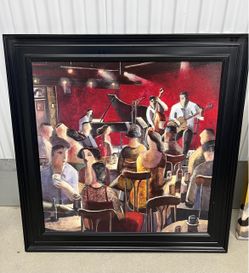 27W"x27H" BLUE SMOKE by DIDIER LOURENCO - JAZZ FESTIVAL MUSICIANS SOUL CANVAS