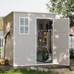 Outdoor Storage Shed 6 x 6 FT, Resin Garden Sheds Plastic Patio Outdoor Storage with Lockable Door for Tool, Bike,