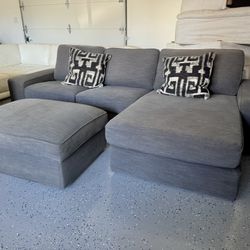Gray L-Shape Sectional Sofa with Reverisble Chaise & Storage Ottoman