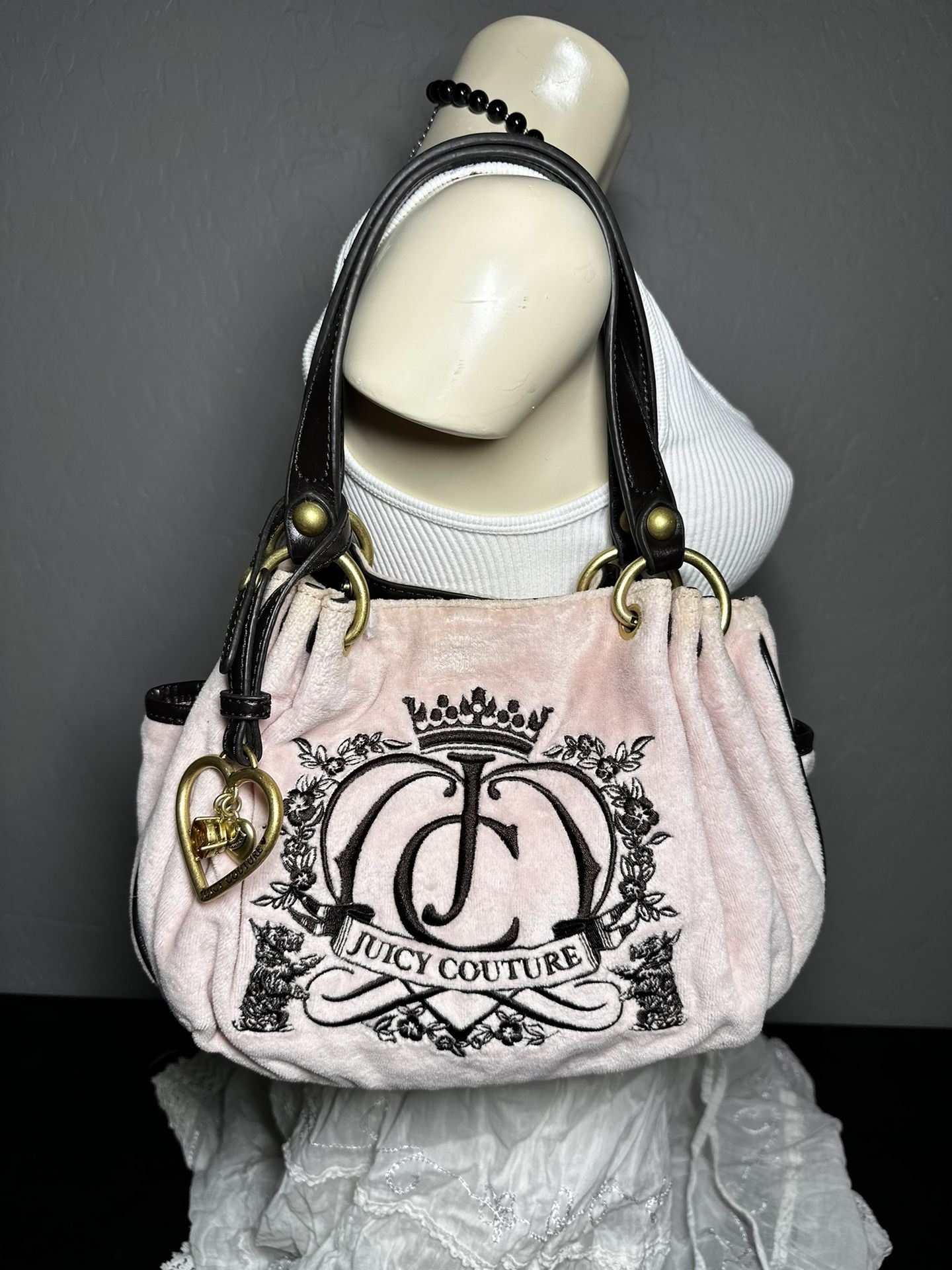 Rare Vintage Y2K Juicy Couture Pink Velour Small Shoulder Bag