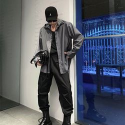 Grey shirt jacket hoodie with detachable cap