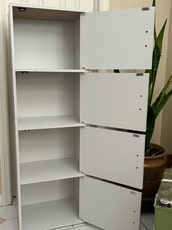 White Storage Cabinet with Doors and Shelves