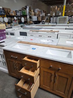 Double Sink Wood 60" Bathroom Vanity with Marble Countertop