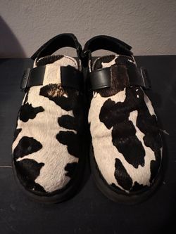 Dr Martens Black and White Cow Print Hair-On Leather Jorge II Mules
