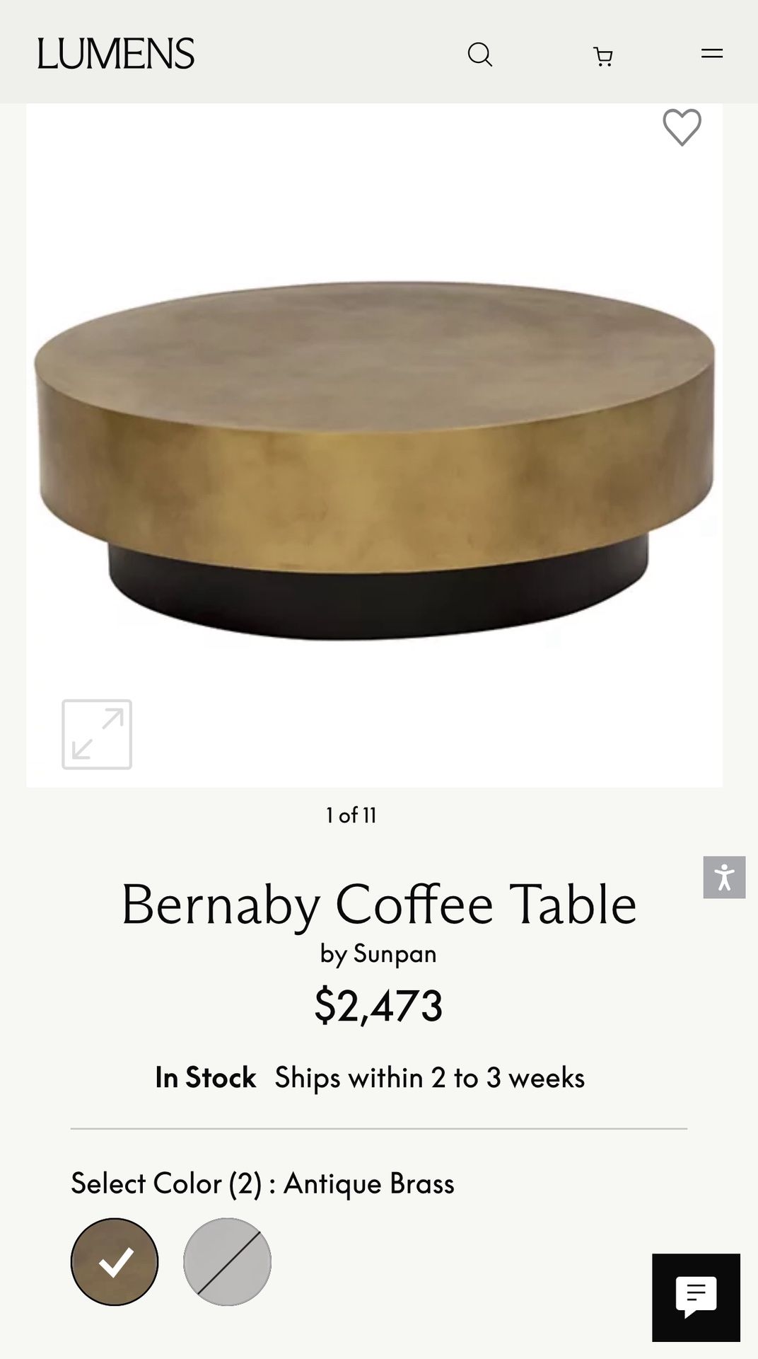 Sunpan Bernaby Round Metal Antique Brass Black Coffee Table