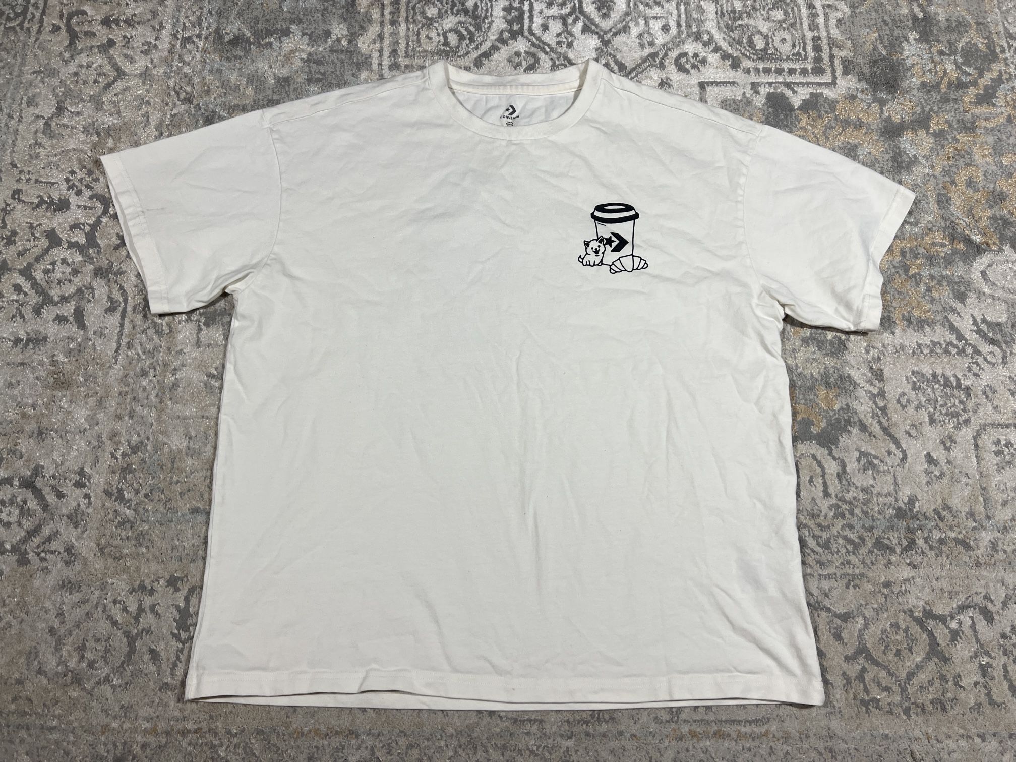 Converse Men's Loose Fitting T-Shirt Size M Beige Dog Coffee Croissant