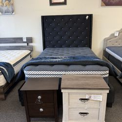 Queen Black Velvet Bed Frame With Diamonds