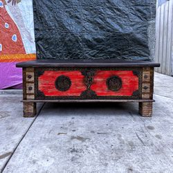 Vintage Carved Wooden Storage Trunk Coffee Table