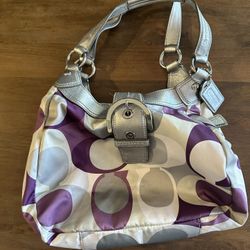 Purple, Gray, And Cream Coach purse