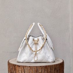 Chanel 25 In White Caviar Leather