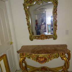 Available 2 Pc Italian Vintage Marble Table , Vintage Mirror 