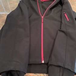 Jacket  Women’s By Mondetta  Large  🖤Black  Hooded  2 Pocket  With Fleece Lining  With red Zip And on Sleeve   Large  Gently Worn  