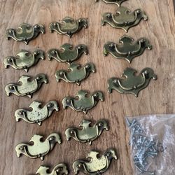 Vintage Solid Brass Drawer Pulls Lot # 16 Chippendale Batwing 12 Small 4 Large