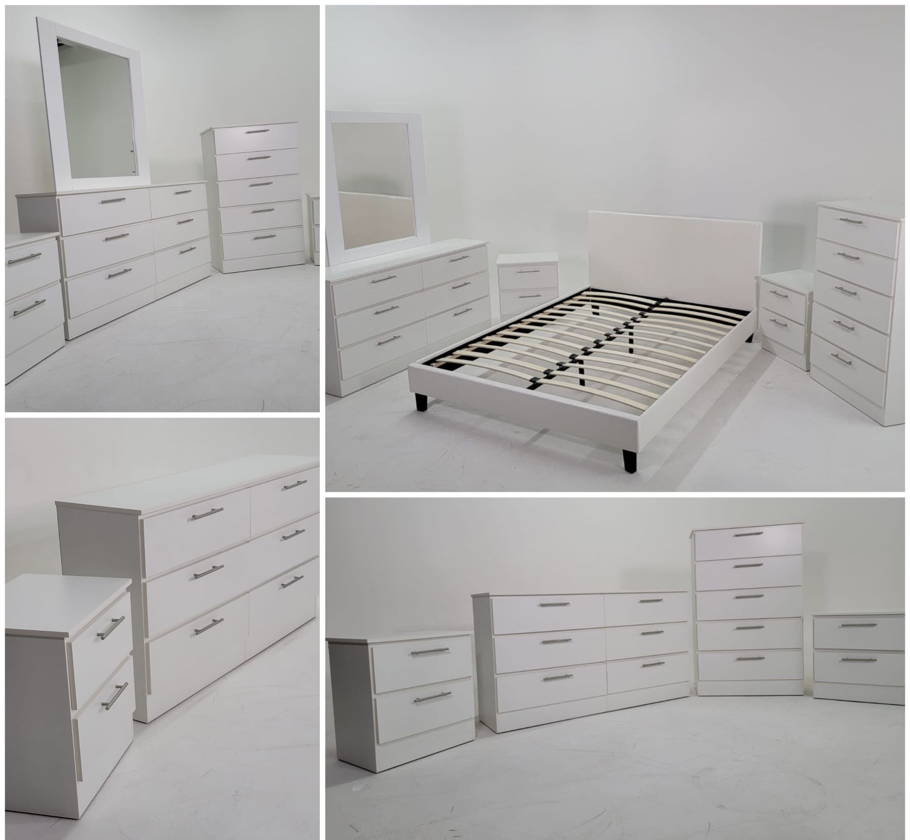New White Queen Bed +Dresser +mirror +chest+2 Nighstands 