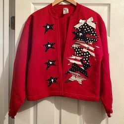 Vintage Jerzees Crafted US Flag Red Sweatshirt Cardigan Size S