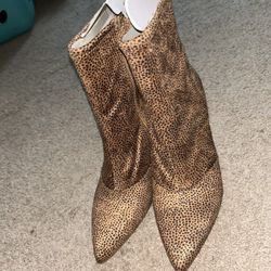 Cheetah Print Women Fashion Mid Heel Boots 