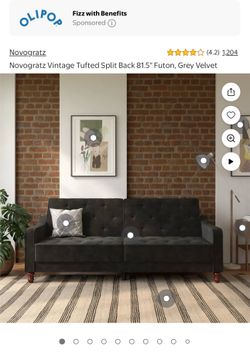 Novogratz Vintage Tufted Split Back 81.5" Futon, Grey Velvet