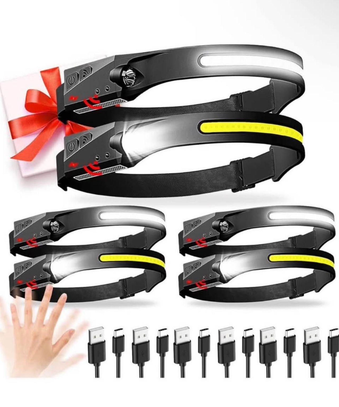 Brandnew Headlamp Rechargeable 6 Pack, 230° Wide Beam LED Headlamp with 2 Spotlights, Motion Sensor, 5Mode LED Headlamp, Head Lights for Forehead, Hea
