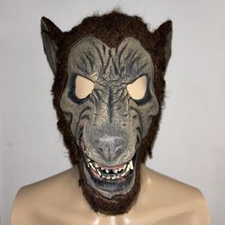 Gray Scary Latex Wolf Werewolf Mask Long Ears Overhead Adult One-Size Halloween