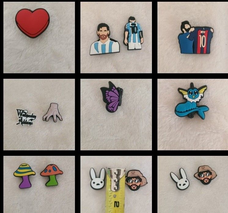 Croc Charms $2 Each : Wednesday, Soccer, Butterfly, Heart,Pokémon, Bad Bunny