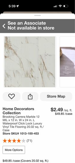 12 cases x$340/Brooking Carrera Marble 12 MIL x 12 in. W x 24 in. L Waterproof Click Lock Luxury Vinyl Tile Flooring 20.02 sq. ft./Case