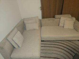 Beige Fabric L-Shaped Sectional Sofa