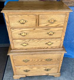 6 Drawer Solid Oak True Chest on Chest Dresser