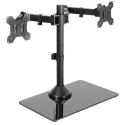 VIVO Freestanding Dual Monitor Stand with Sleek Glass Base and Adjustable Arms, Mounts 2 Screens up to 32 inch and 22 lbs Each, Black, STAND-V002FG