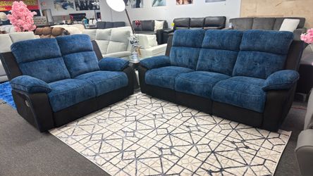 Blue & Black Sofa&loveseat 4x Recliners $999