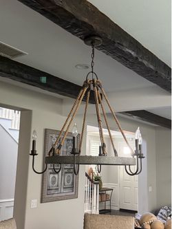 Potterybarn rope and iron chandelier