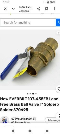 EVERBILT BRASS BALL VALVE 1 SOLDER X SOLDER