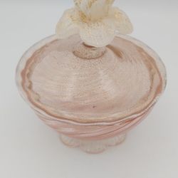 Lovely Vintage Pink & Gold Glass Candy Dish With Flower On Top 