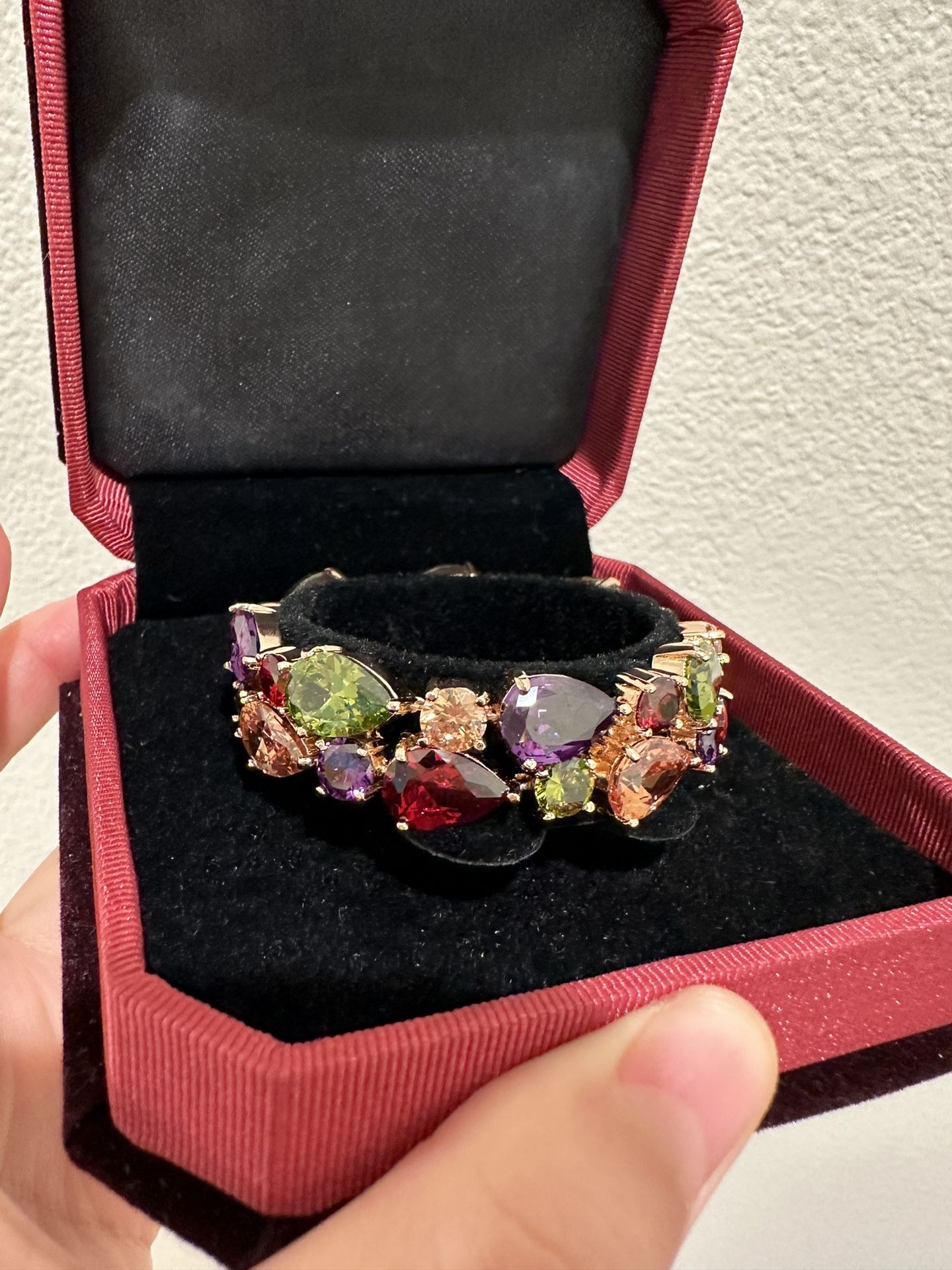 Brand New 14k Gold Filled Multicolor Tennis Bracelet made w Swarovski Crystal Stone 7.5" Packaged with Jewelry Box