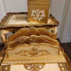 Vintage 1960s Italian Florentine Desk Mail Organizer 