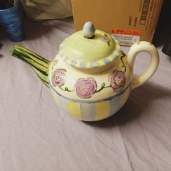 Hand-Painted Ceramic Teapot with Floral Design