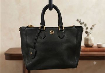 Authentic Tory Burch Black Pebbled Leather Dual-Zip Crossbody / Satchel Bag