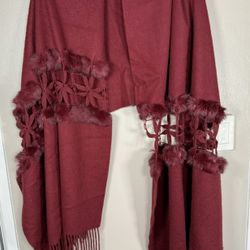La Fiorentina Crochet Cashmere Fur Trim Scarf Wrap $425
