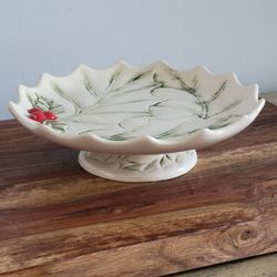 Vintage Holland Mold Ceramic Holly-Shaped Pedestal Dessert Server Cake Stand