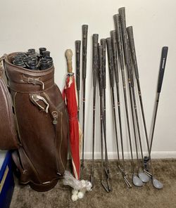 Lynx Golf Set W Vintage Dunlop Brown Leather Bag 