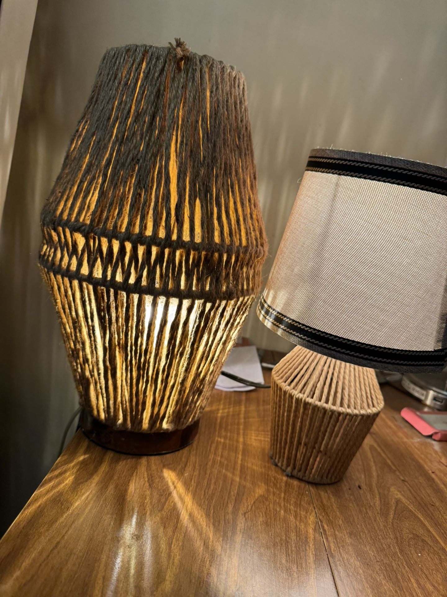 Matching Braided Wicker Lamps