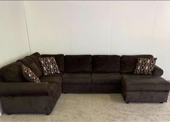 Brown corduroy three piece sectional